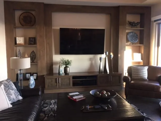 The same wood entertainment center by day