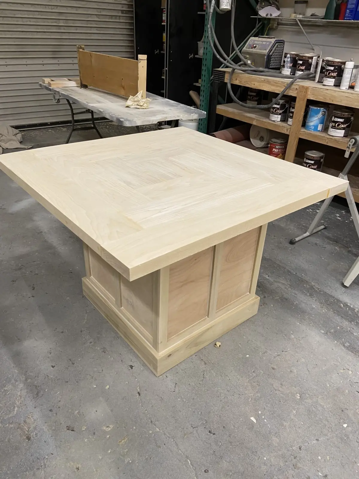 The square table under construction in the workshop